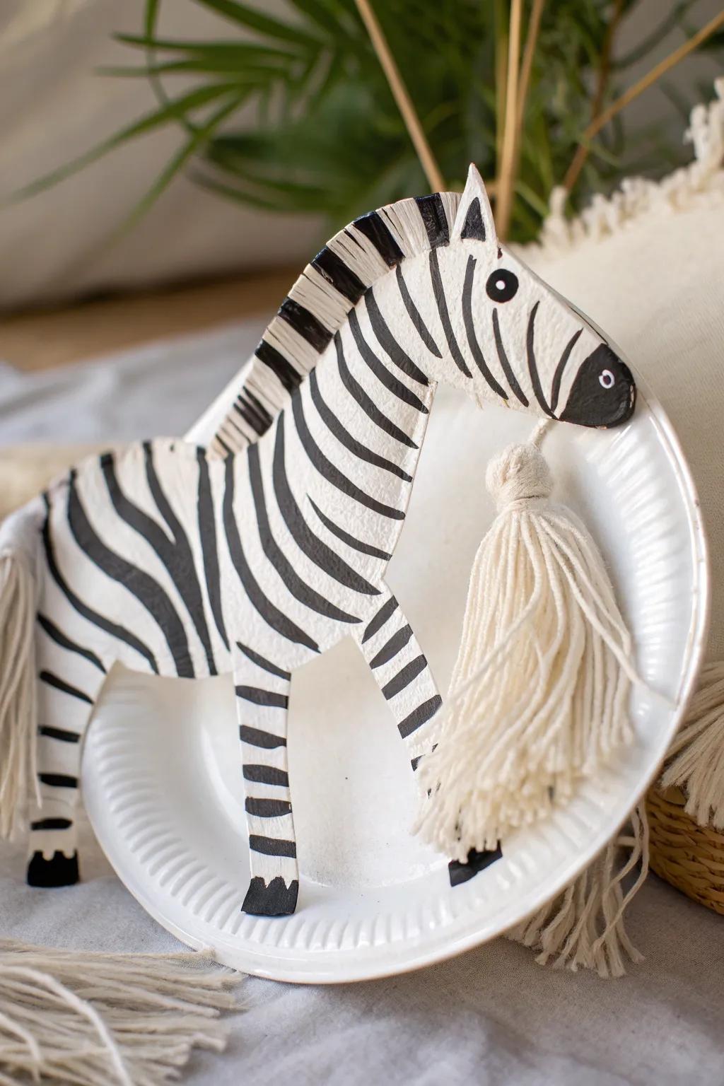 Unleash your ingenuity with this charming paper plate zebra, a seamless fusion of simplicity and artistry for your next circus craft endeavor.