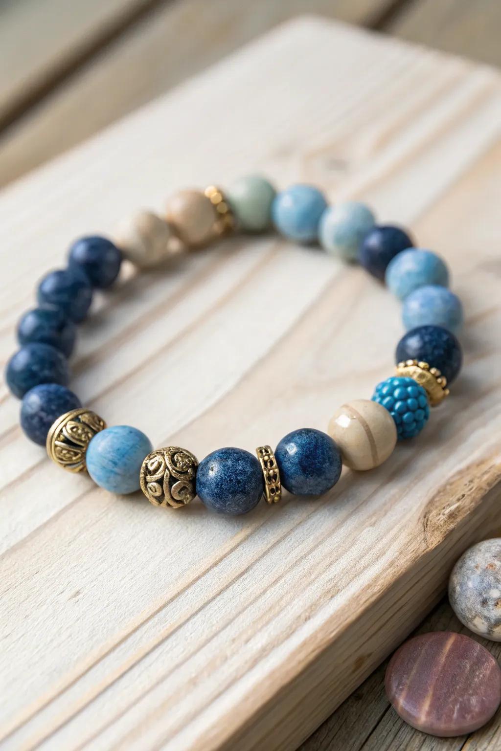 Uncover the artistry of stratification with these exquisite sapphire clay bead bracelets—flawless for a bohemian-chic aesthetic.