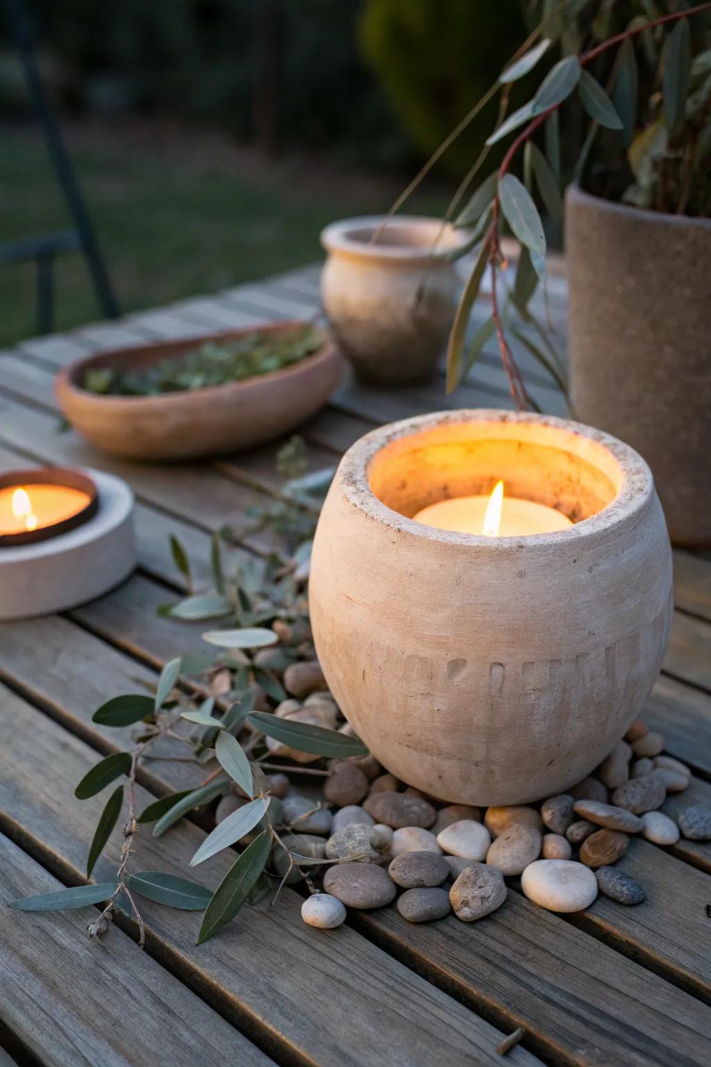 Brighten your evenings through the intimate allure of handcrafted earthenware candle globes.