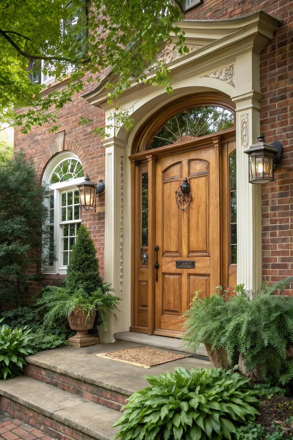 Unprocessed lumber finishes lend warmth and genuineness to colonial portals.