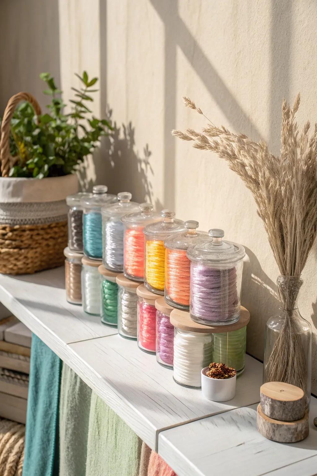 Make your craft space better with fun glass containers – where simple meets colorful making.