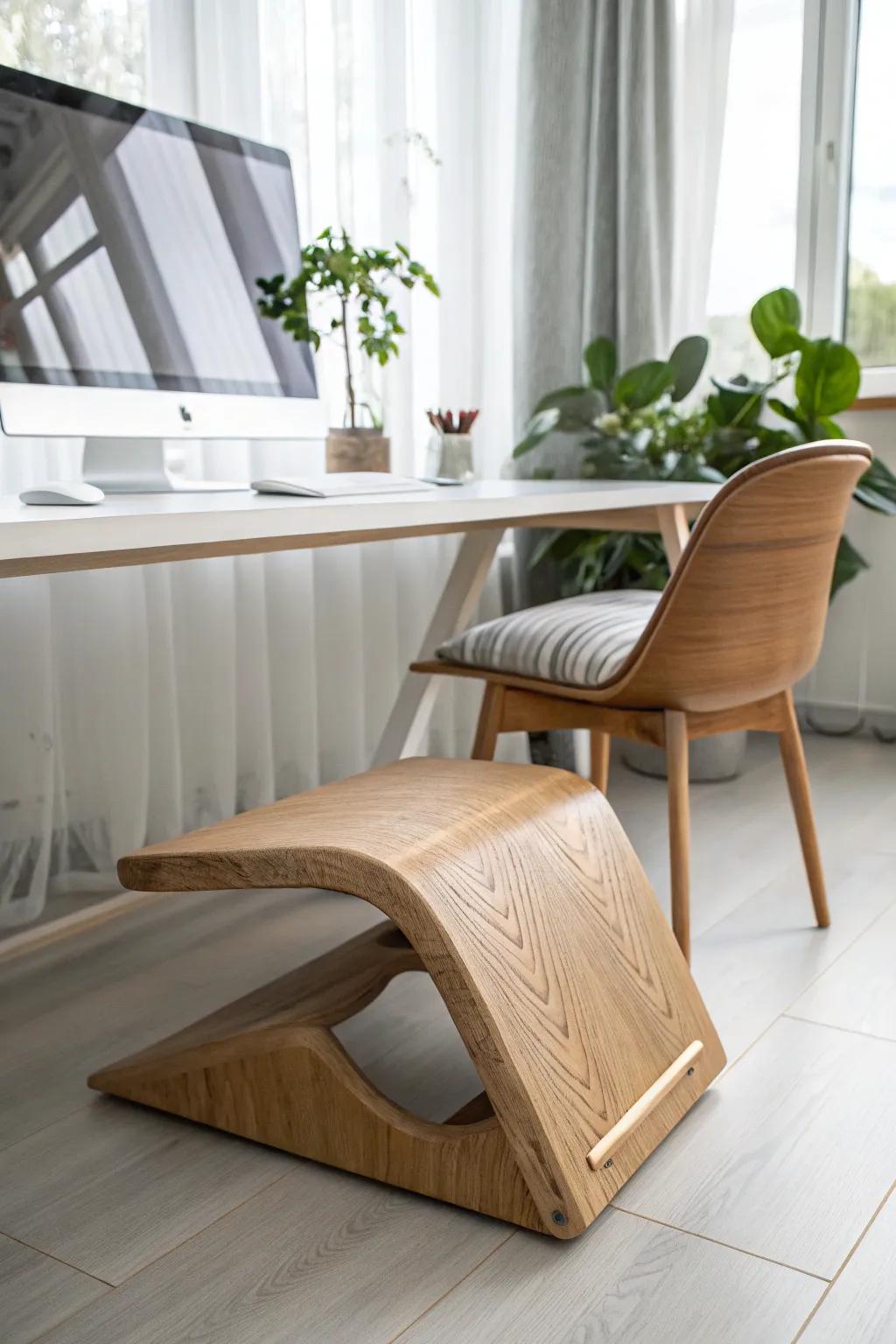Elevate your workspace with a touch of natural elegance: the perfect ergonomic footrest for comfort and style.