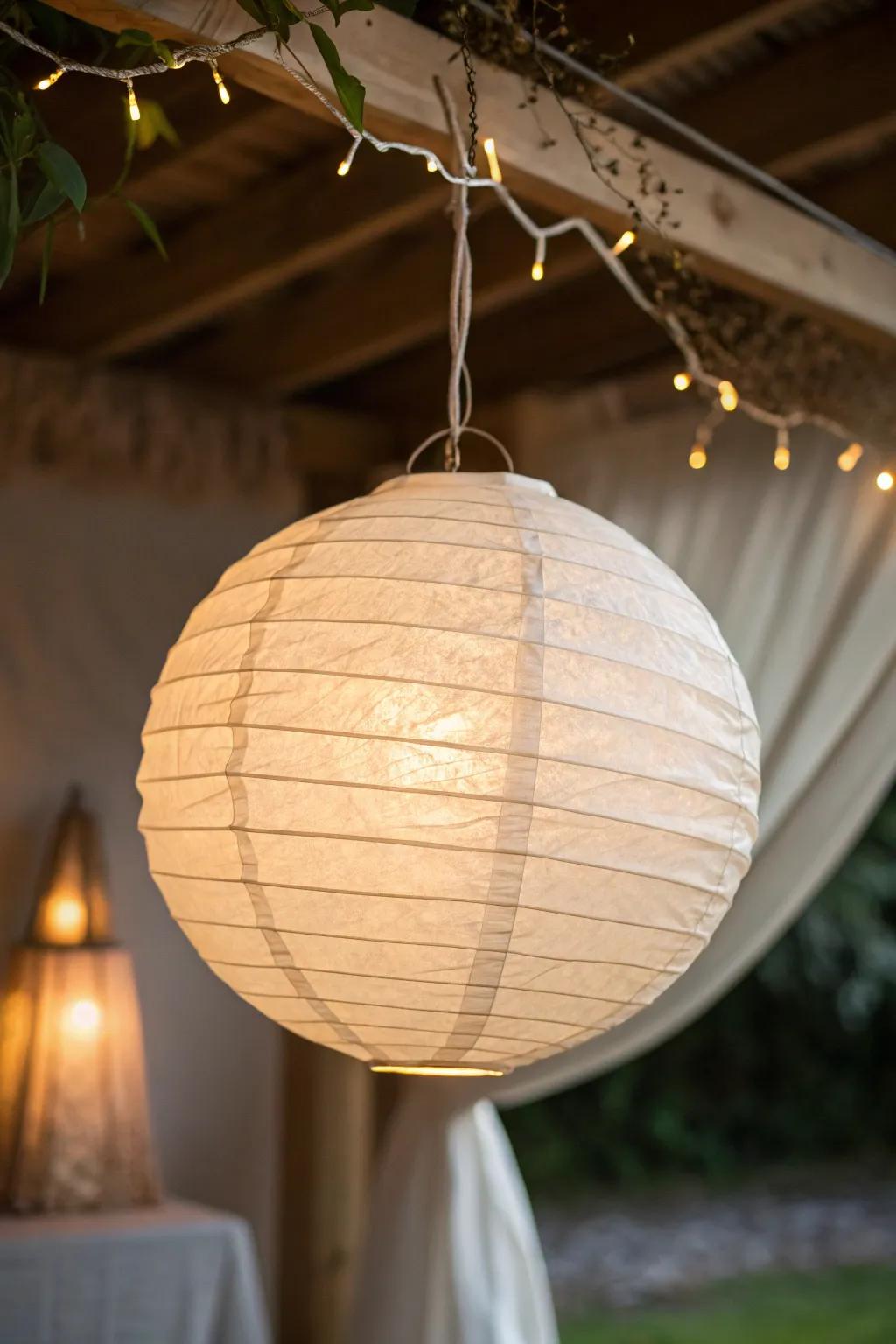 Craft a sky of glowing orbs using delicate paper lanterns for your baby shower.