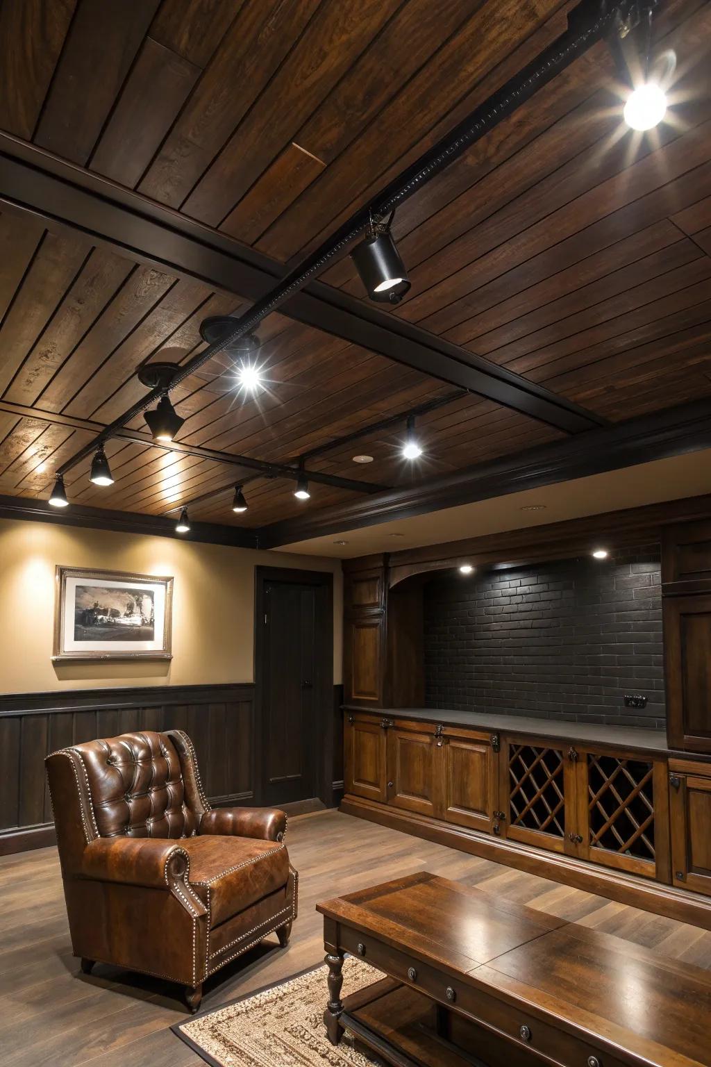 Illuminate your area with versatile directional illumination for a fashionable and functional basement.