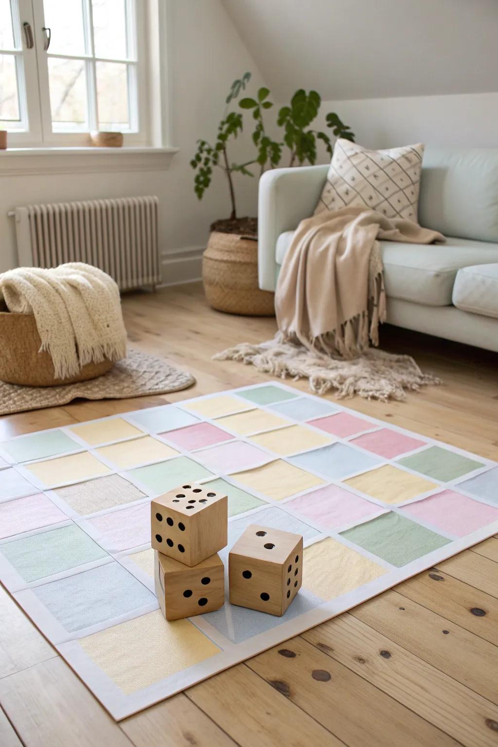 Bring your family together with this charming at-home life-size board game arrangement, great for a cozy and interactive evening.