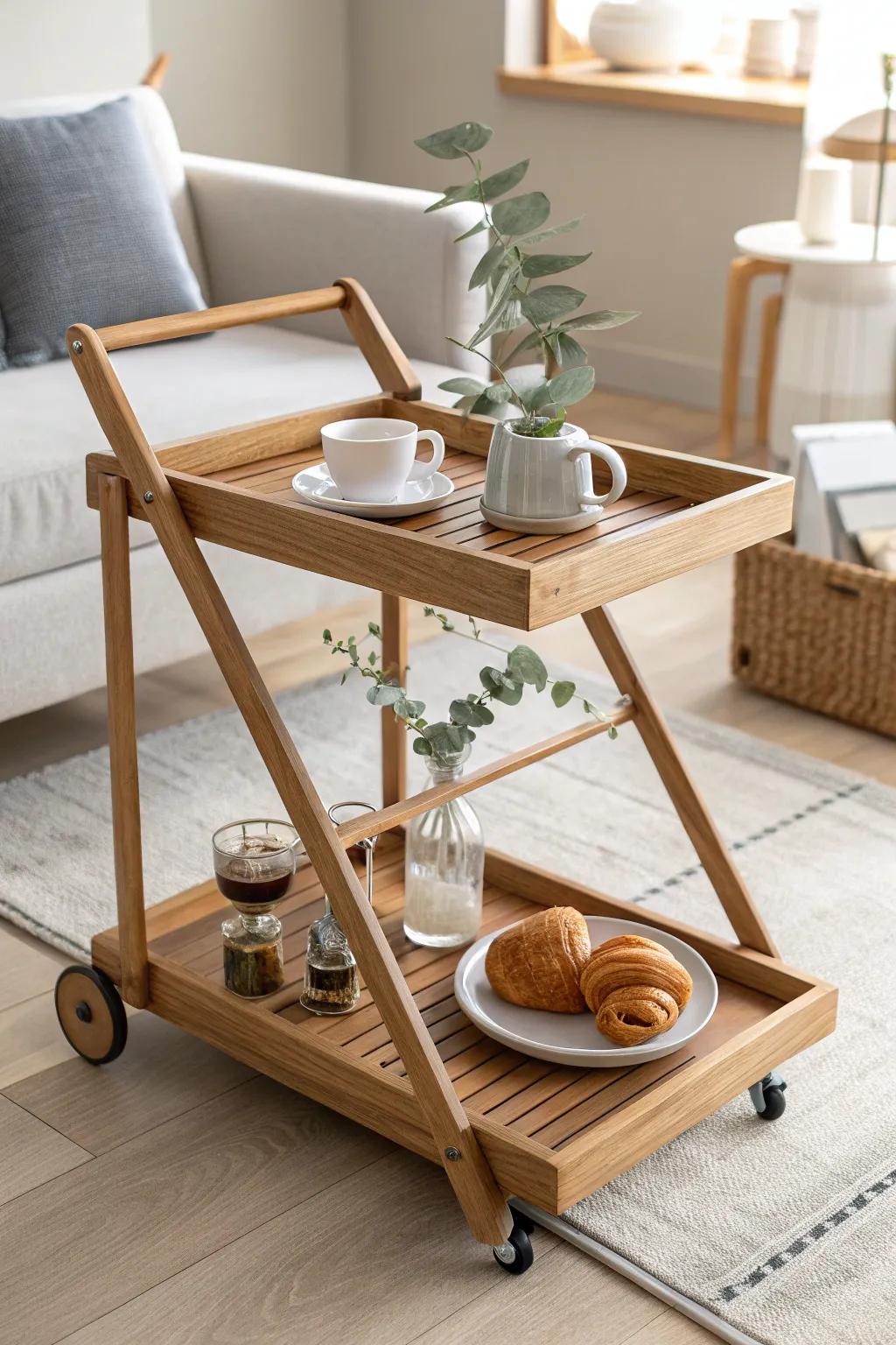 With a chic, mobile breakfast cart that brings Scandinavian simplicity and boho charm to your space, you can enhance your mornings.