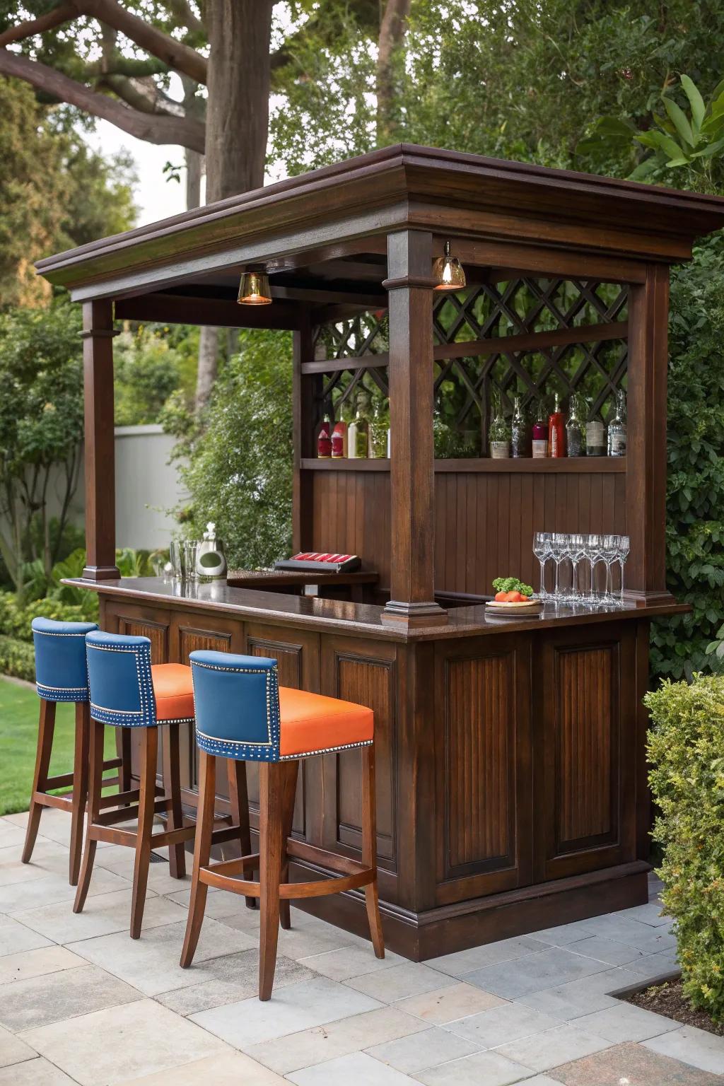 With this gorgeous DIY shelter bar, turn your backyard into the ultimate entertainment center, where craftsmanship and style collide.