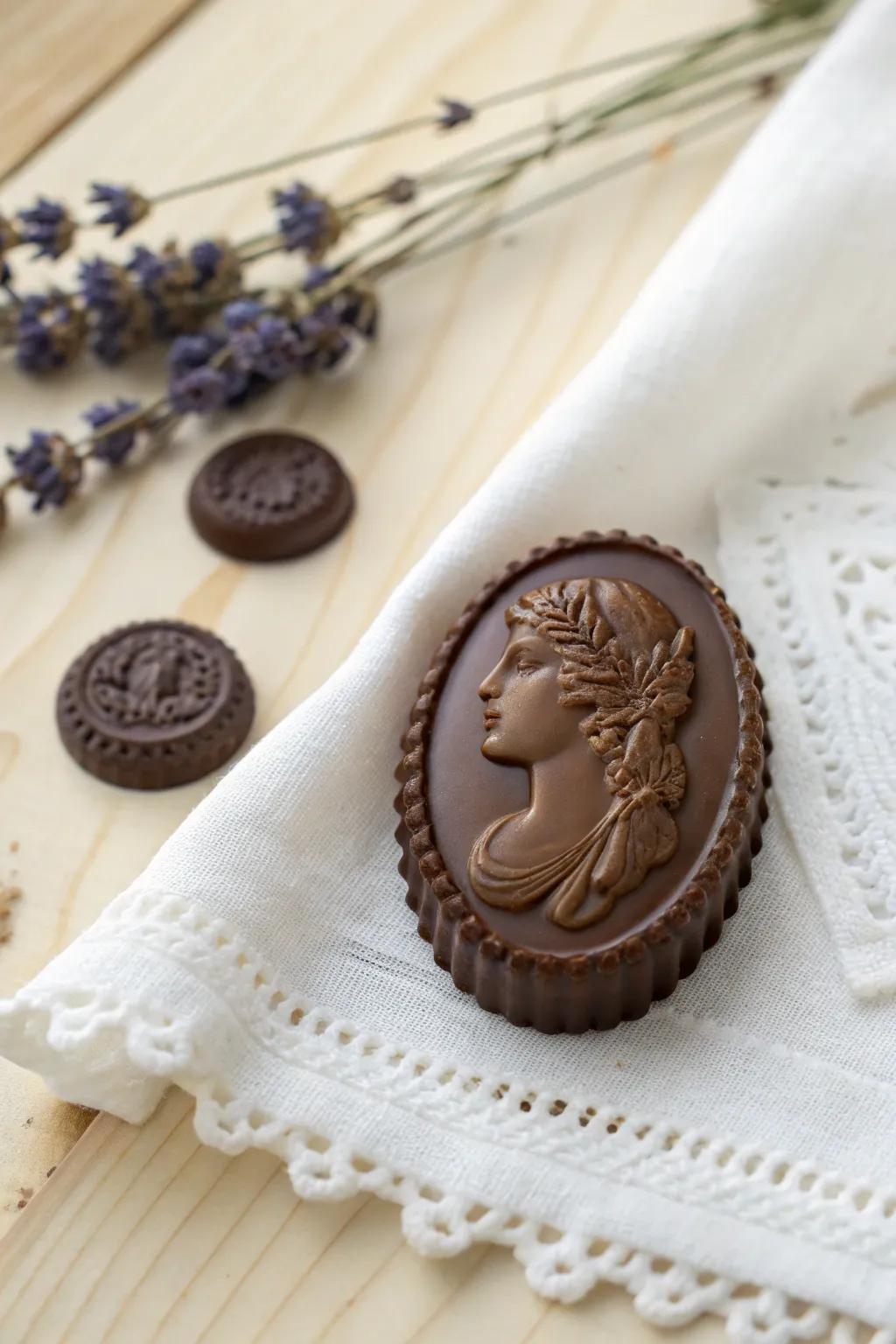 Elegance in every detail: Vintage medallion chocolates for a hint of nostalgia.