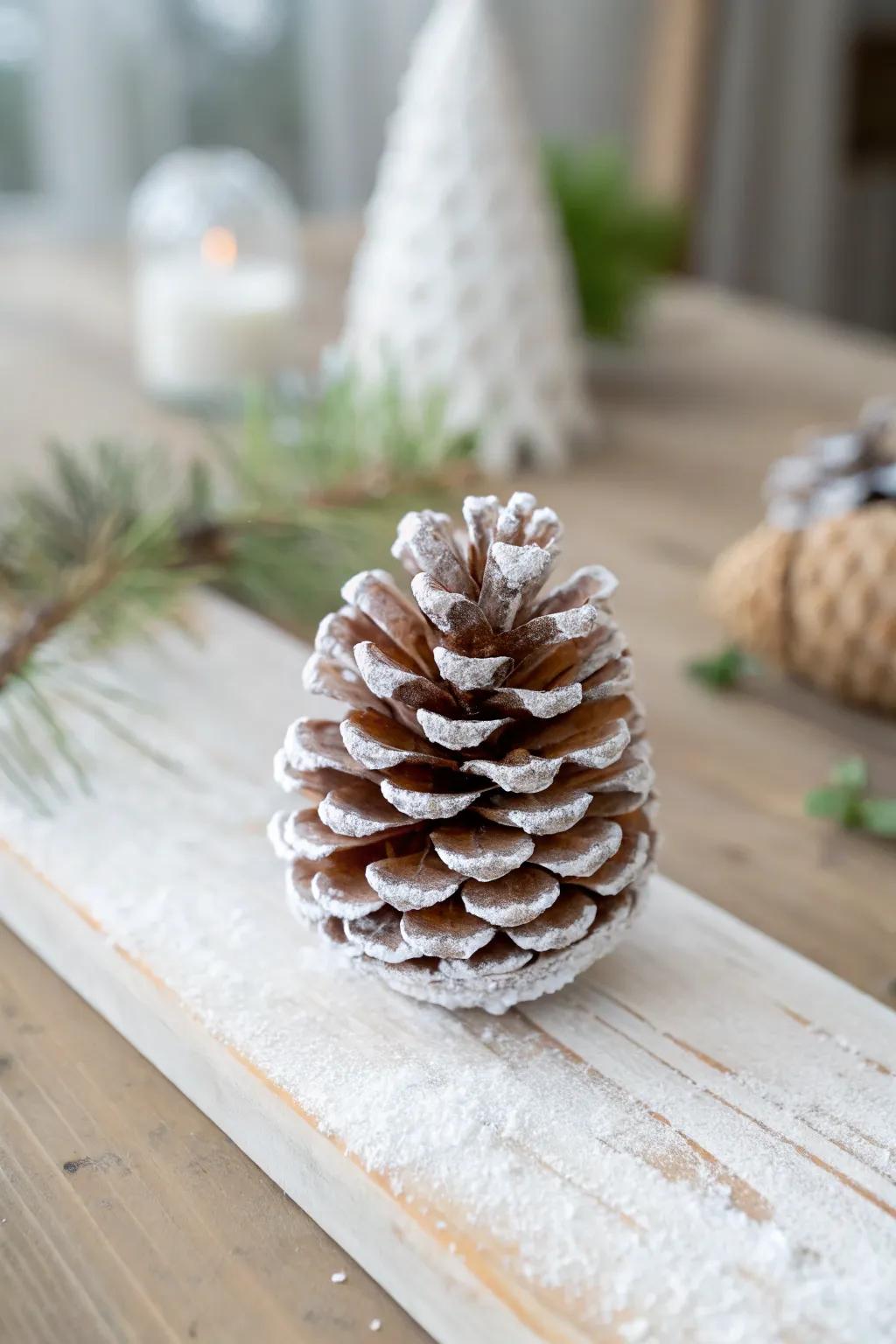 Elevate your holiday décor featuring a dash of country refinement utilizing frosted pine cone embellishments.