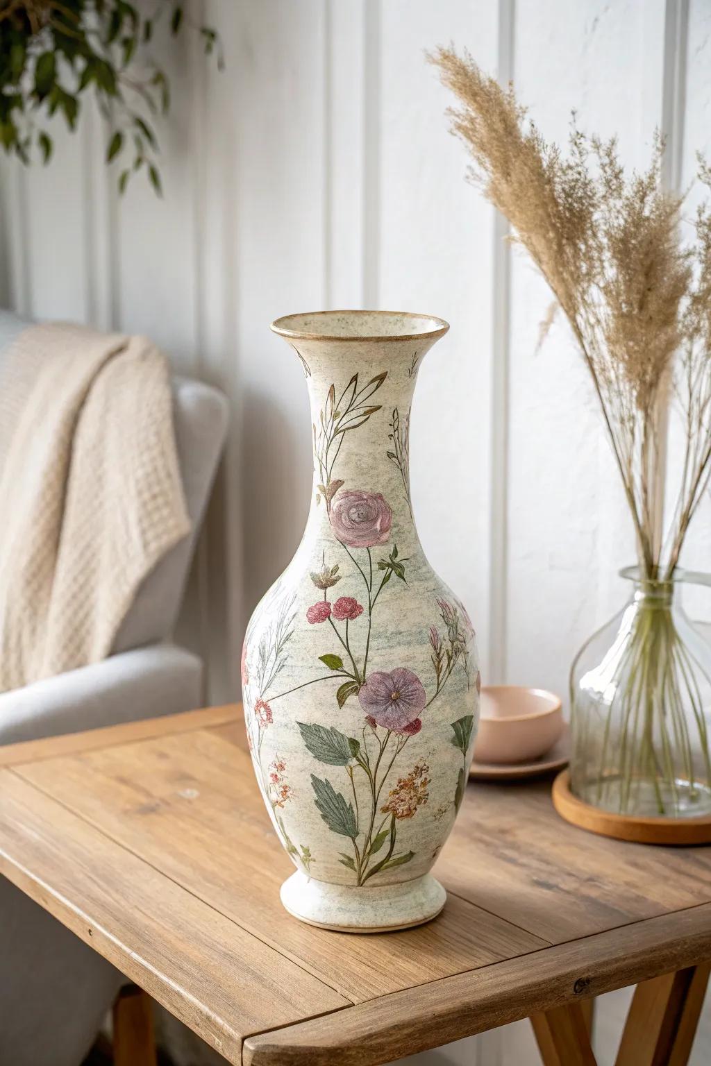 Transform old vases into vintage-inspired masterpieces with pressed flowers. 🌸 #UpcycledElegance #MinimalistBoho
