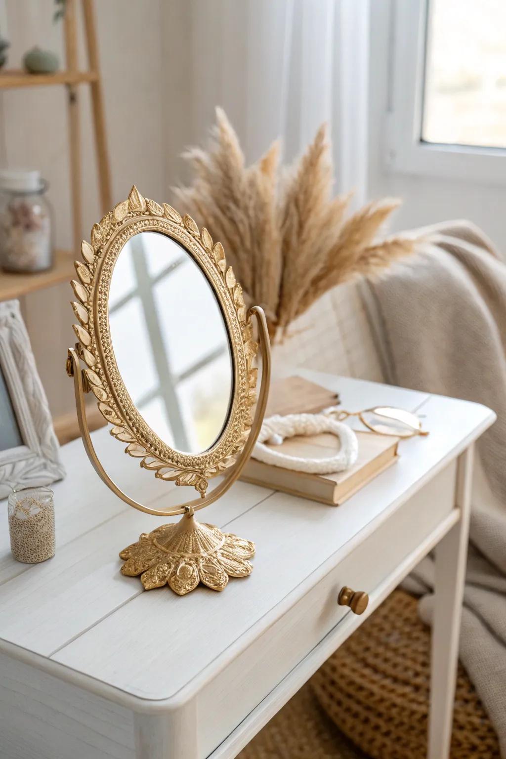 Incorporate a hint of opulence into your morning routine with a gilded foil mirror transformation.