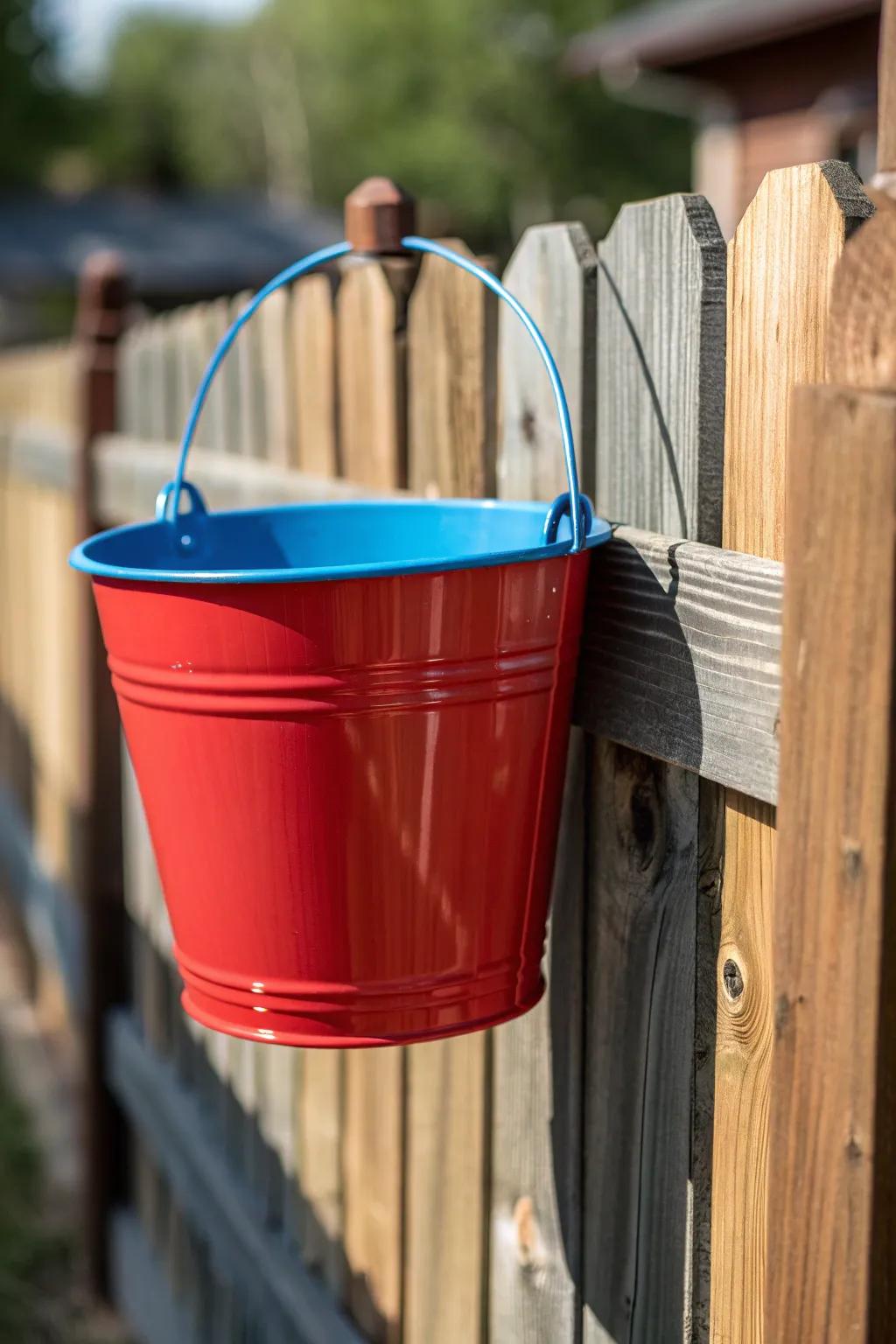 Elevate your outdoor organization with stylish fence-mounted buckets.
