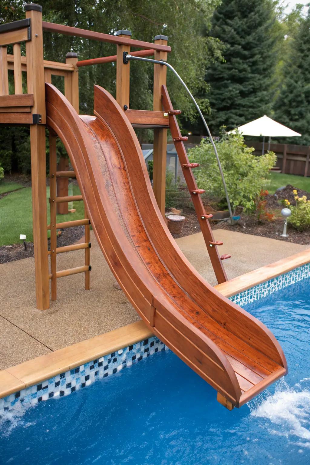 Elevate your pool adventure with this bespoke above-ground slide!