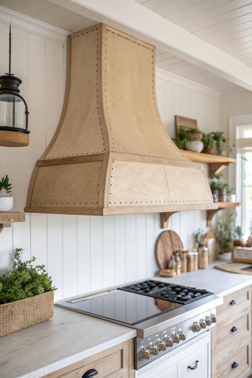 Elevate your kitchen with a streamlined, minimalist fiberboard range hood cover, effortlessly blending style and functionality.