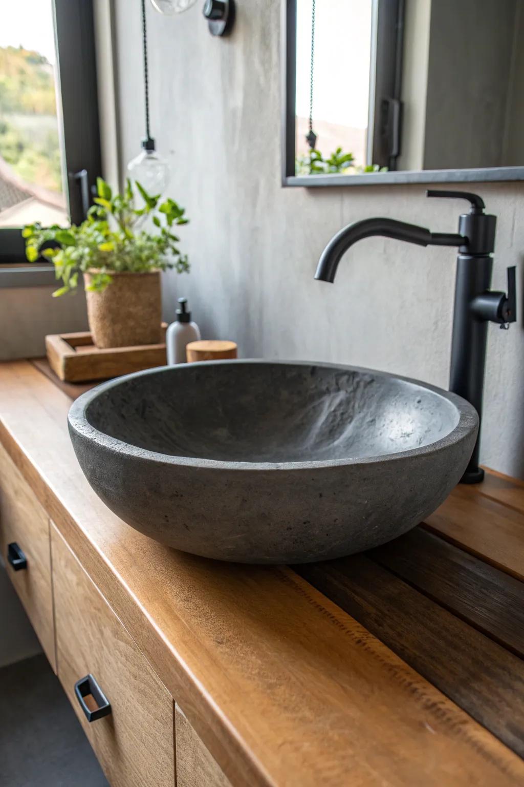 Transform your area with the rugged sophistication of a handcrafted solid surface basin.