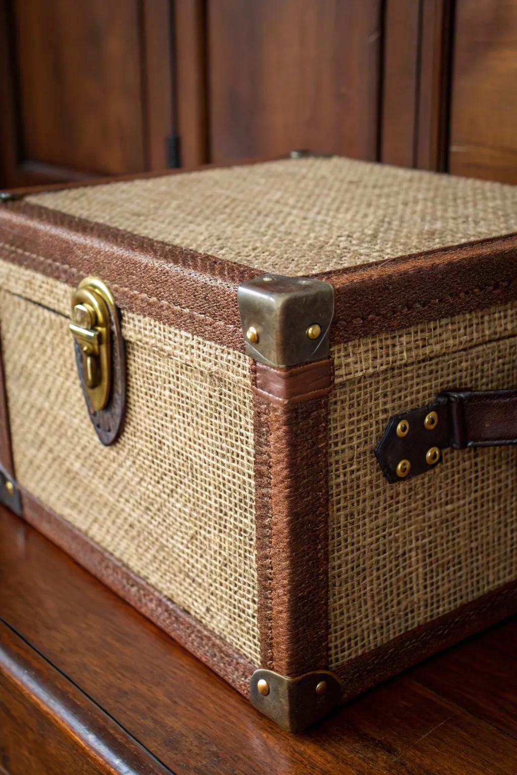 Elevate your area with rustic elegance: Handcrafted burlap storage box.