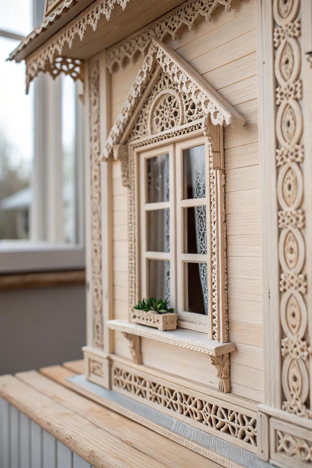 Elevate your dollhouse with exquisite handcrafted trim for a hint of refinement and sophistication.
