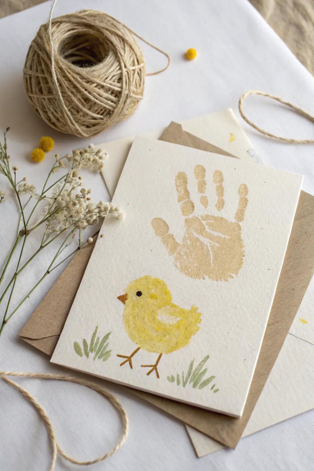 Record special memories with a charming handprint fledgling Easter card—where uncluttered design meets heartfelt ingenuity.