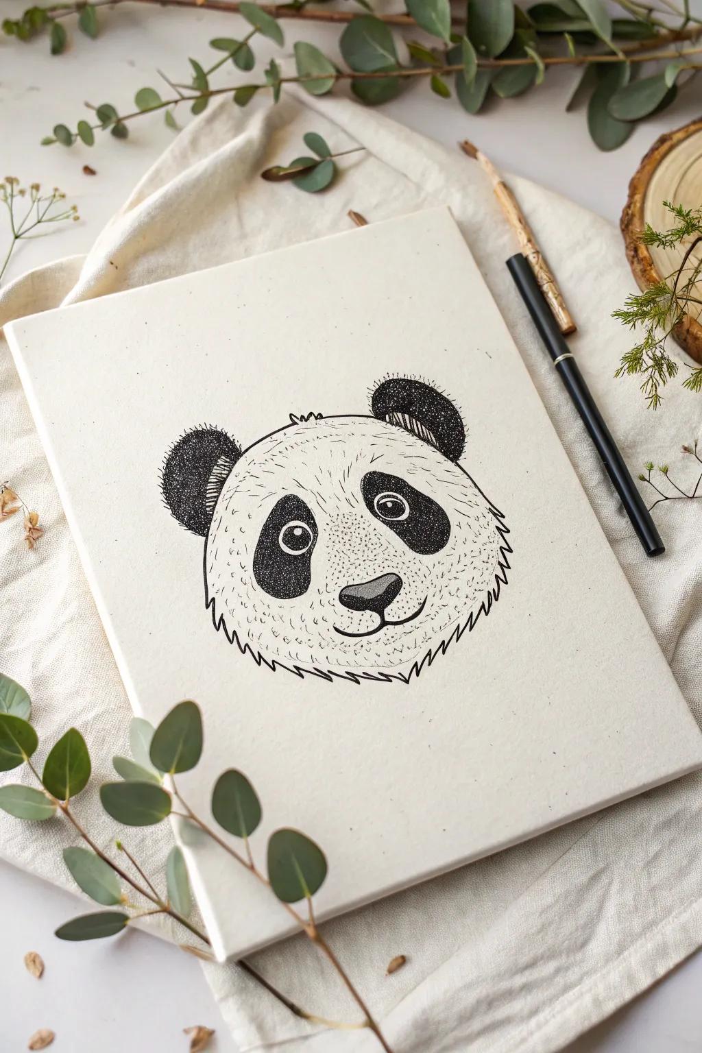 Appreciate the appeal of simplicity through this minimalist panda visage drawing, ideal for those who adore polish in simplicity.