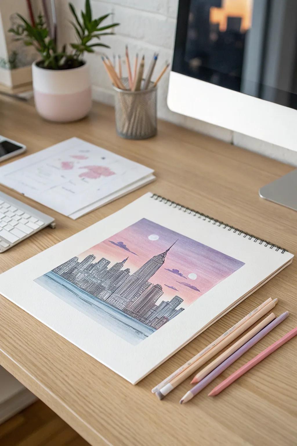 Capture the allure of twilight through vibrant pastel cityscapes. Delight in simplicity and craftsmanship.