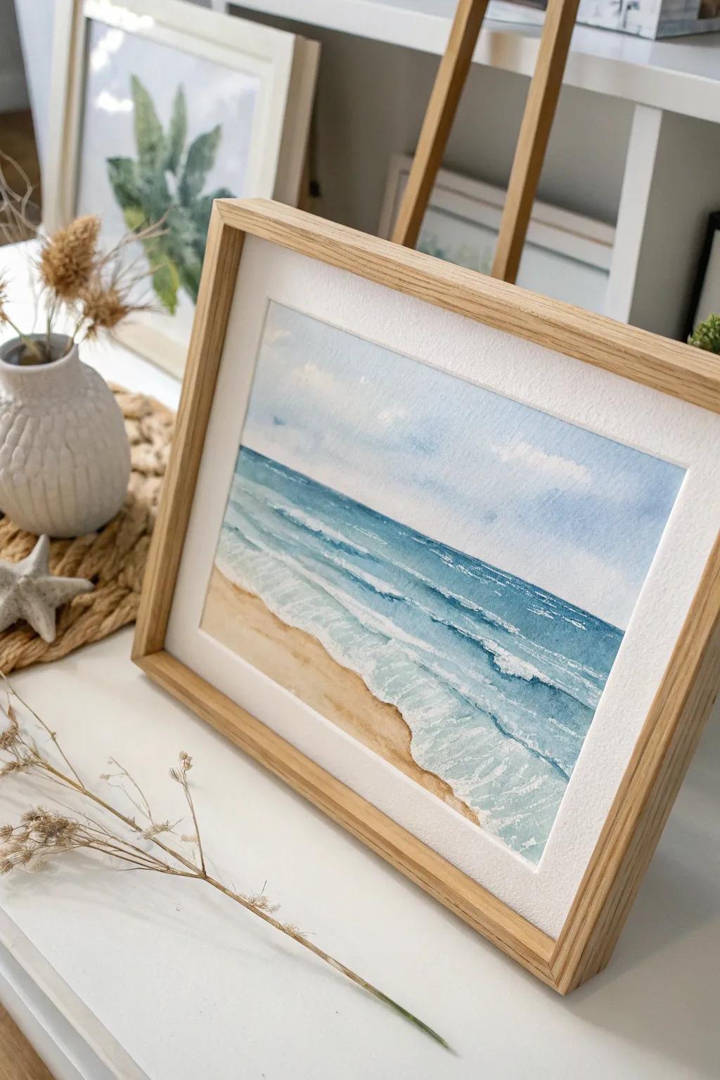 Escape to peacefulness via this minimalist waterscape aquarelle, a flawless amalgamation of simplicity and serenity.