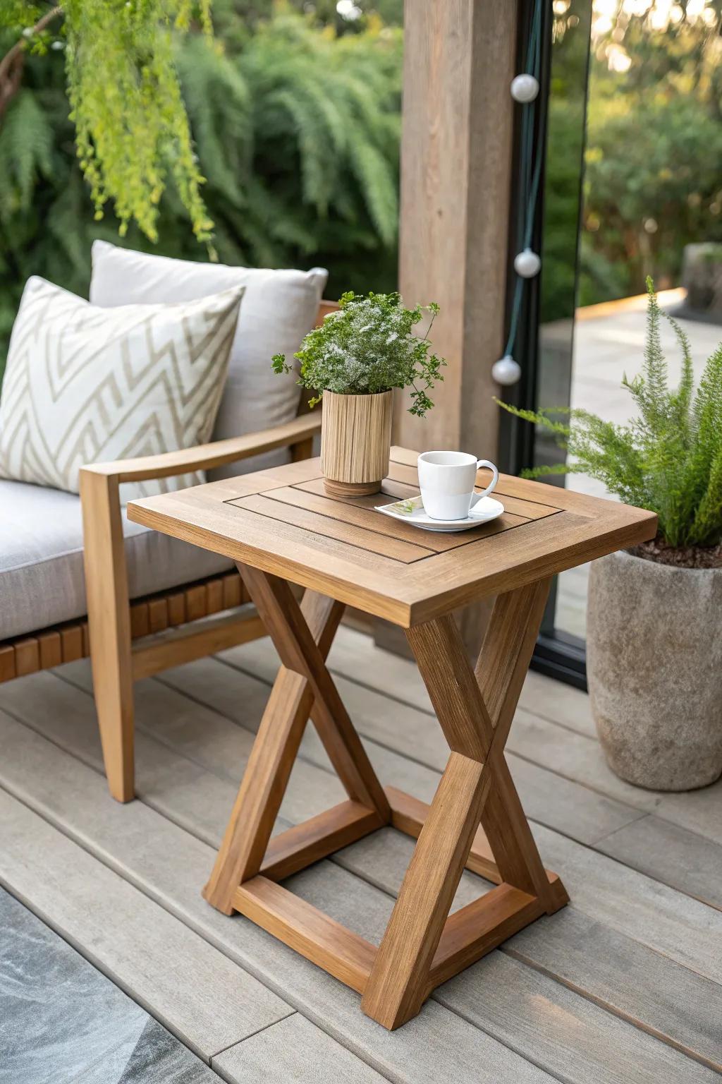 Transform your end table into a breathtaking patio centerpiece through a hint of Scandinavian elegance.