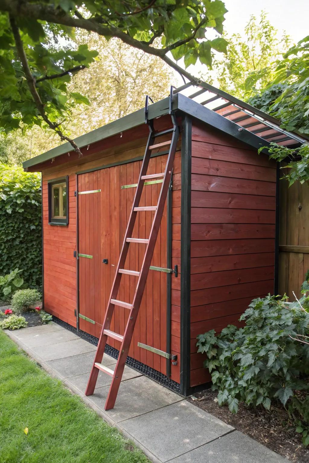 Enhance your ladder storage with a fashionable and resilient outdoor shed design.