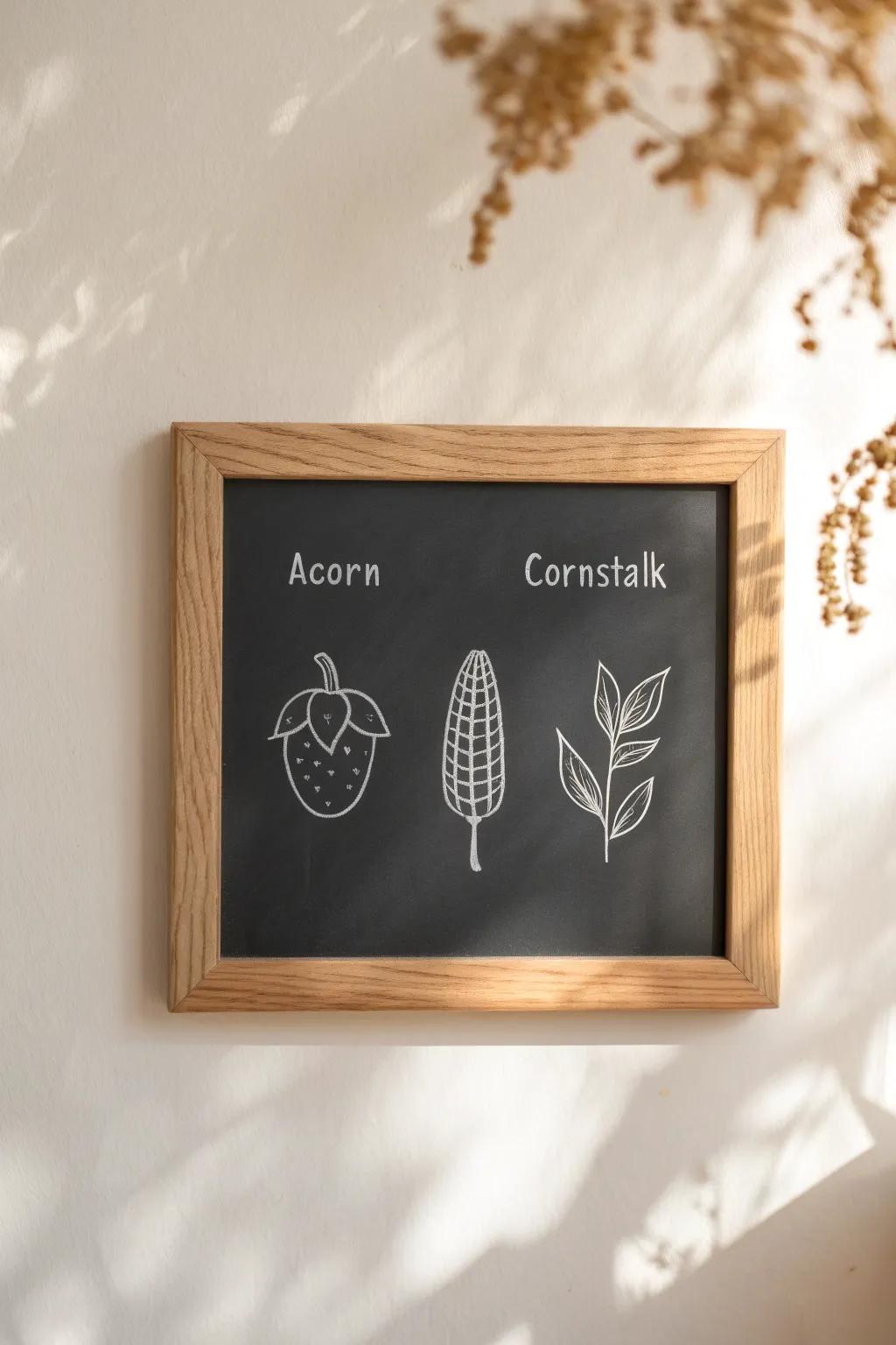Embrace the beauty of simplicity with minimalist harvest pictograms on your fall chalkboard.