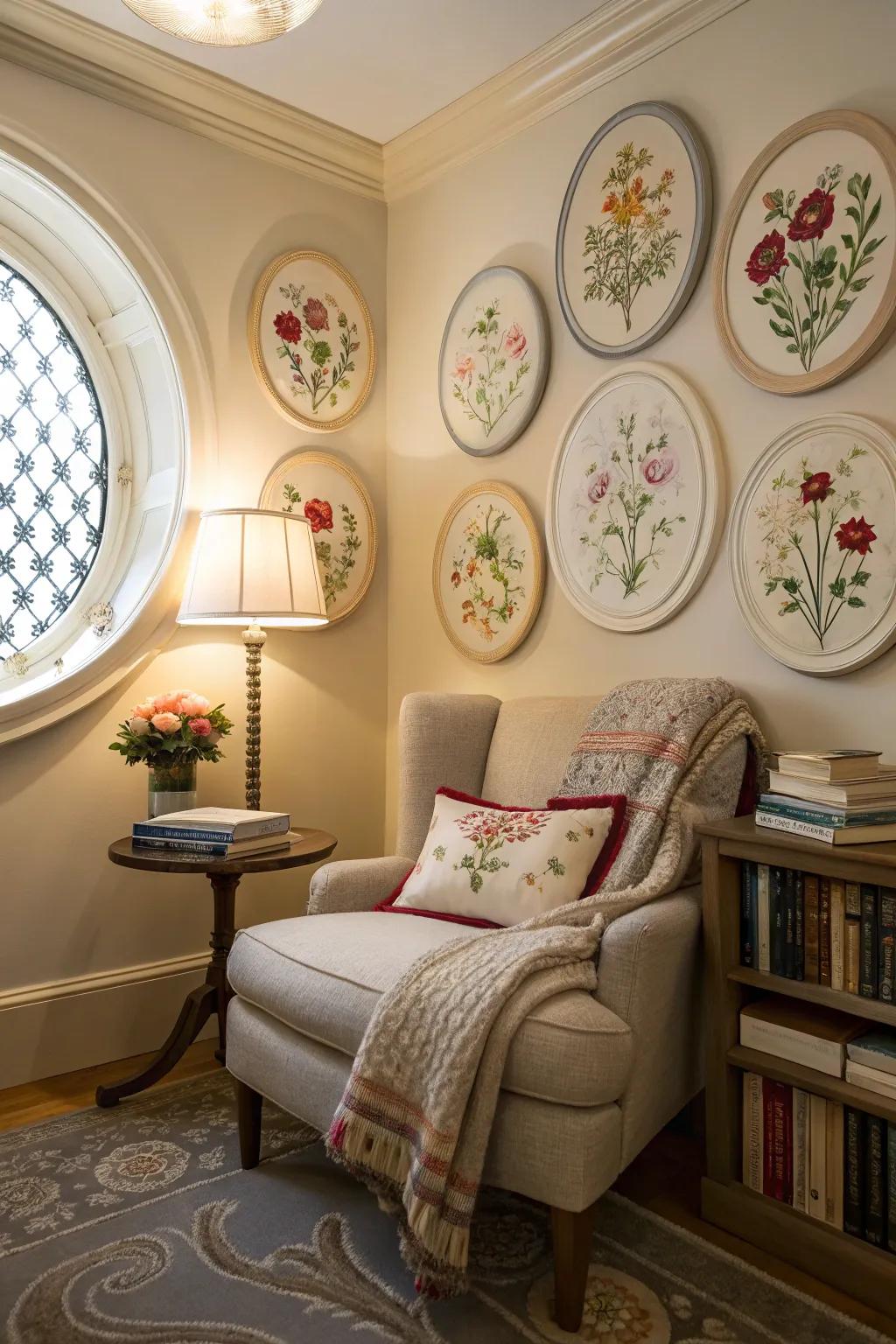 Circular frames offer a soft, inviting touch to your decor.