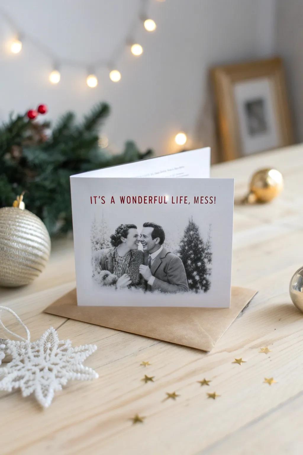 Infuse hilarity into your holiday salutations with a minimalist rendition of quintessential cinema – 'It's a Wonderful Mess!'