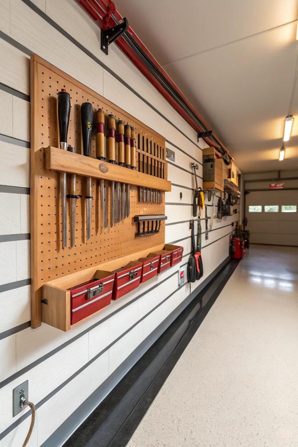 Use fashionable slatwall solutions to turn your garage into a work of art when it comes to organizing.