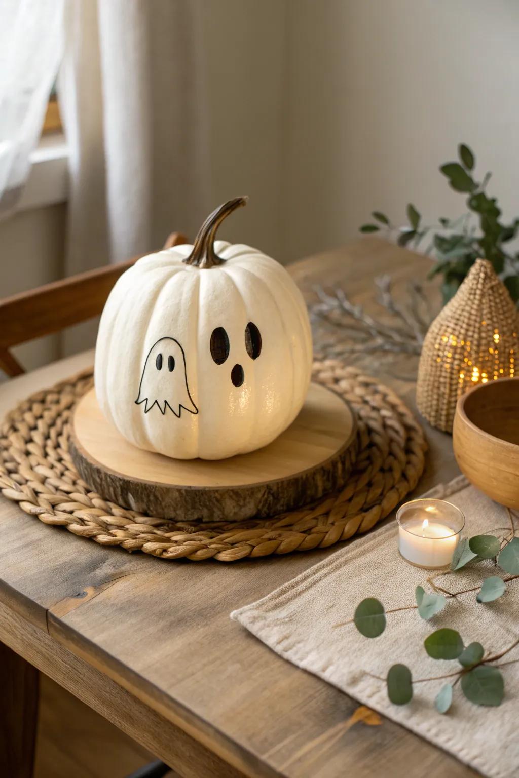 Illuminate your Halloween with a minimalist soul gourd that radiates with an enchanting allure.