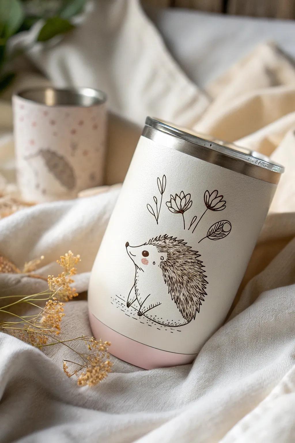 Embrace delight with this enchanting hedgehog tumbler, a sublime fusion of minimalist sophistication and playful design.