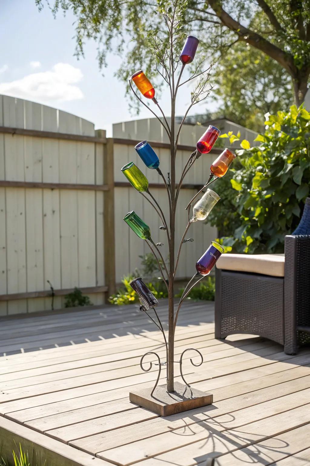 Transform your garden into a whimsical getaway through an enchanting glass bottle arbor.
