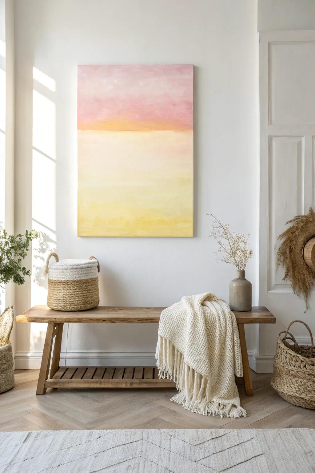 Cherish the warmth of a nascent day through a sunrise-stimulated gradient painting, optimal for incorporating a hint of serenity to your minimalist area.