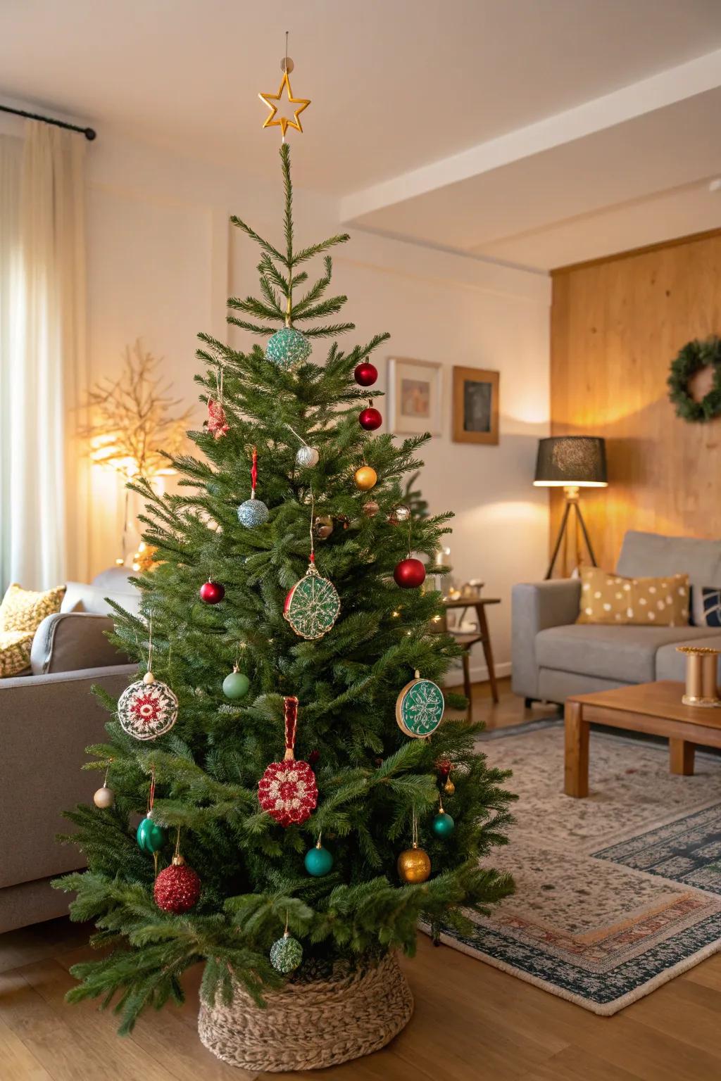 An eco-conscious Christmas tree that celebrates sustainability and ingenuity.