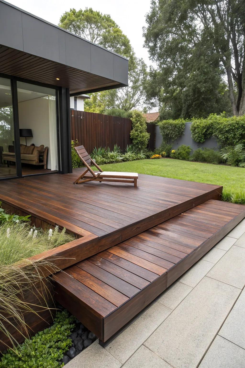 Embrace the sophistication of simplicity within this minimalist deck design, wherein artistry converges with tranquility.
