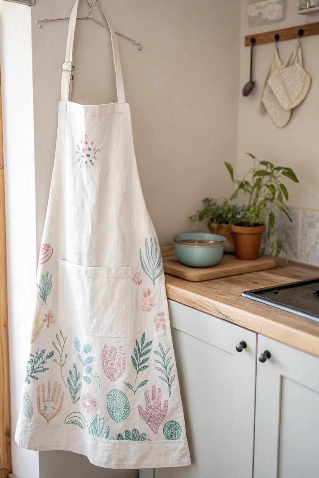 Infuse a touch of affection into every meal with a personalized handprint apron—perfect for the mom who cooks with heart.