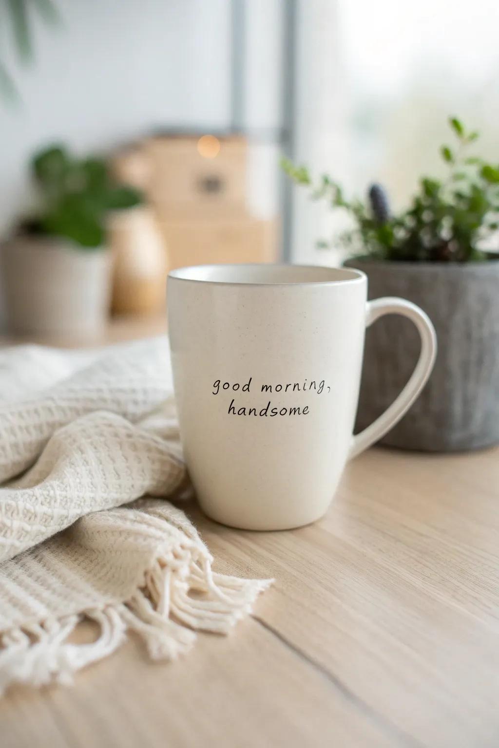 Start his day with a grin: a personalized cup crafted with affection.