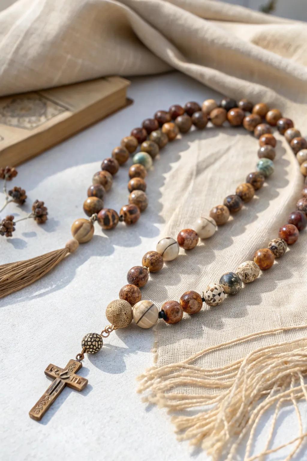 Embrace tranquility with a hand-fashioned rosary of origin stone beads, where simplicity converges with origin beauty.