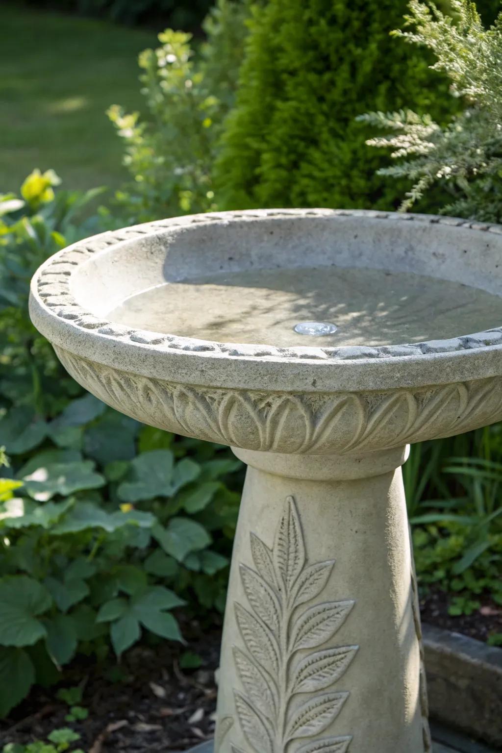 Transform your garden into a serene haven through a exquisitely fashioned aggregate birdbath, wherein unpretentiousness converges with nature's refinement.