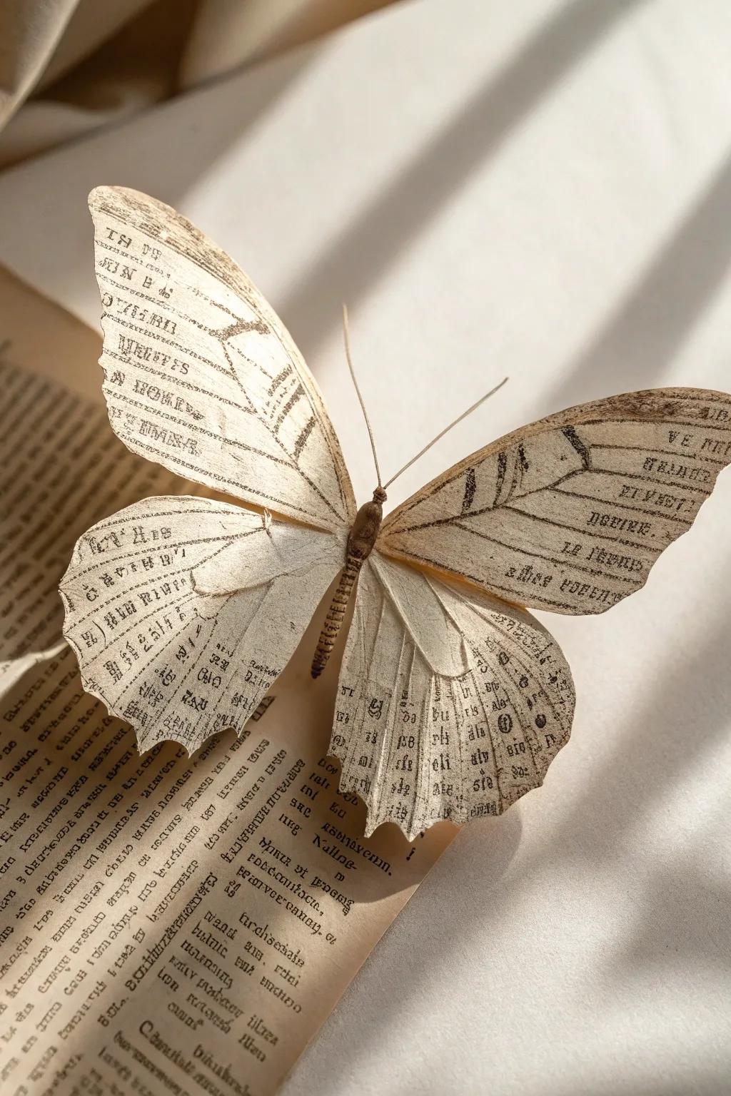 Elevate your decor through a vintage flair: handcrafted broadsheet print butterflies.