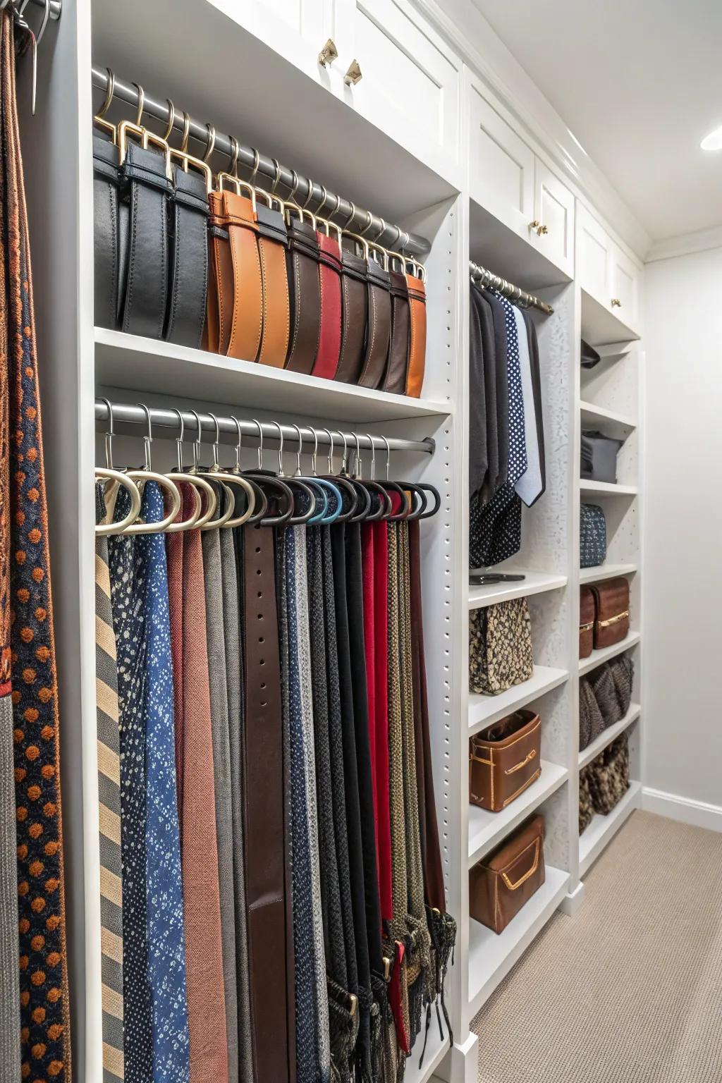 Specialized racks stylishly and efficiently organize accessories.