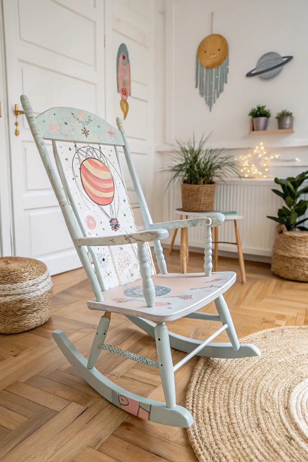 Dream ambitiously with this space-themed rocking chair! 🚀✨