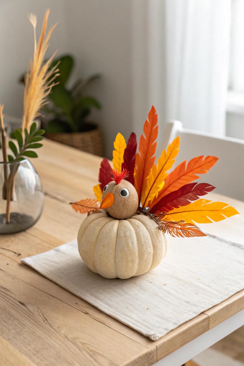 Transform seasonal pumpkins into charming turkey artworks for a touch of celebratory imagination!