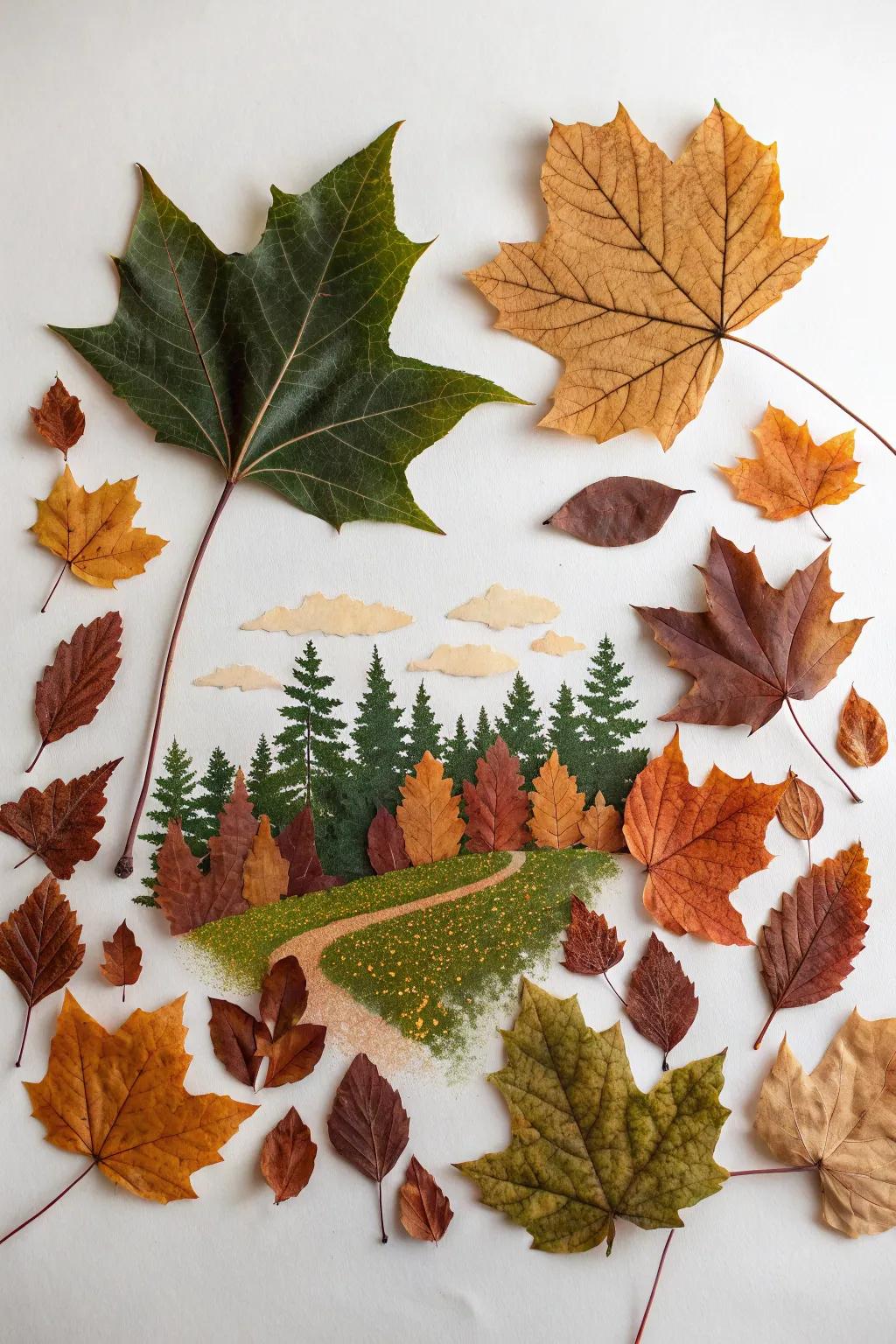 Embrace the splendor of nature indoors with a serene foliage composition, capturing the essence of a tranquil woodland vista.