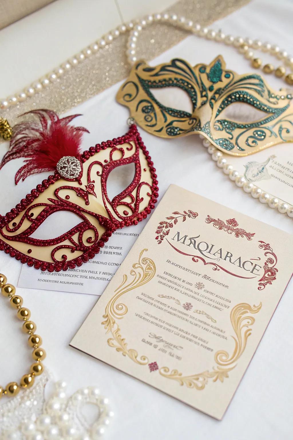 A visage theme infuses enigma and allure into your invitations.