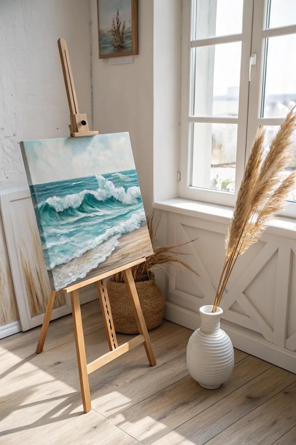 Embrace the calming rhythm of ocean swells through this serene meditation artwork, where simplicity converges with natural allure.