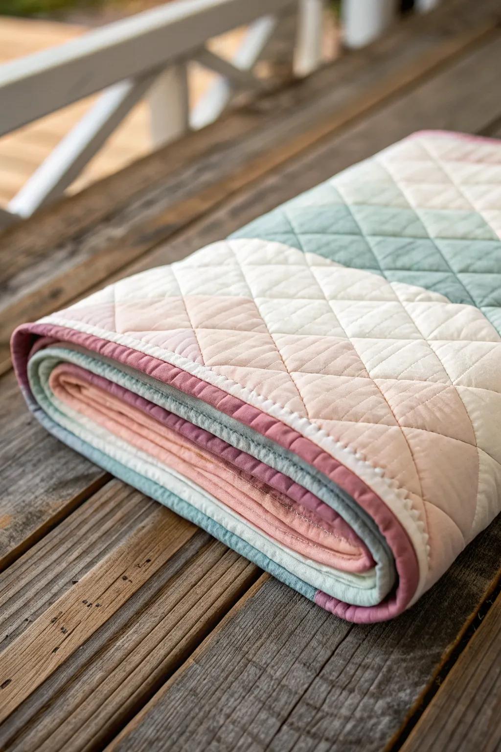Experience the serene elegance of chromatic progression in contemporary quilt design.