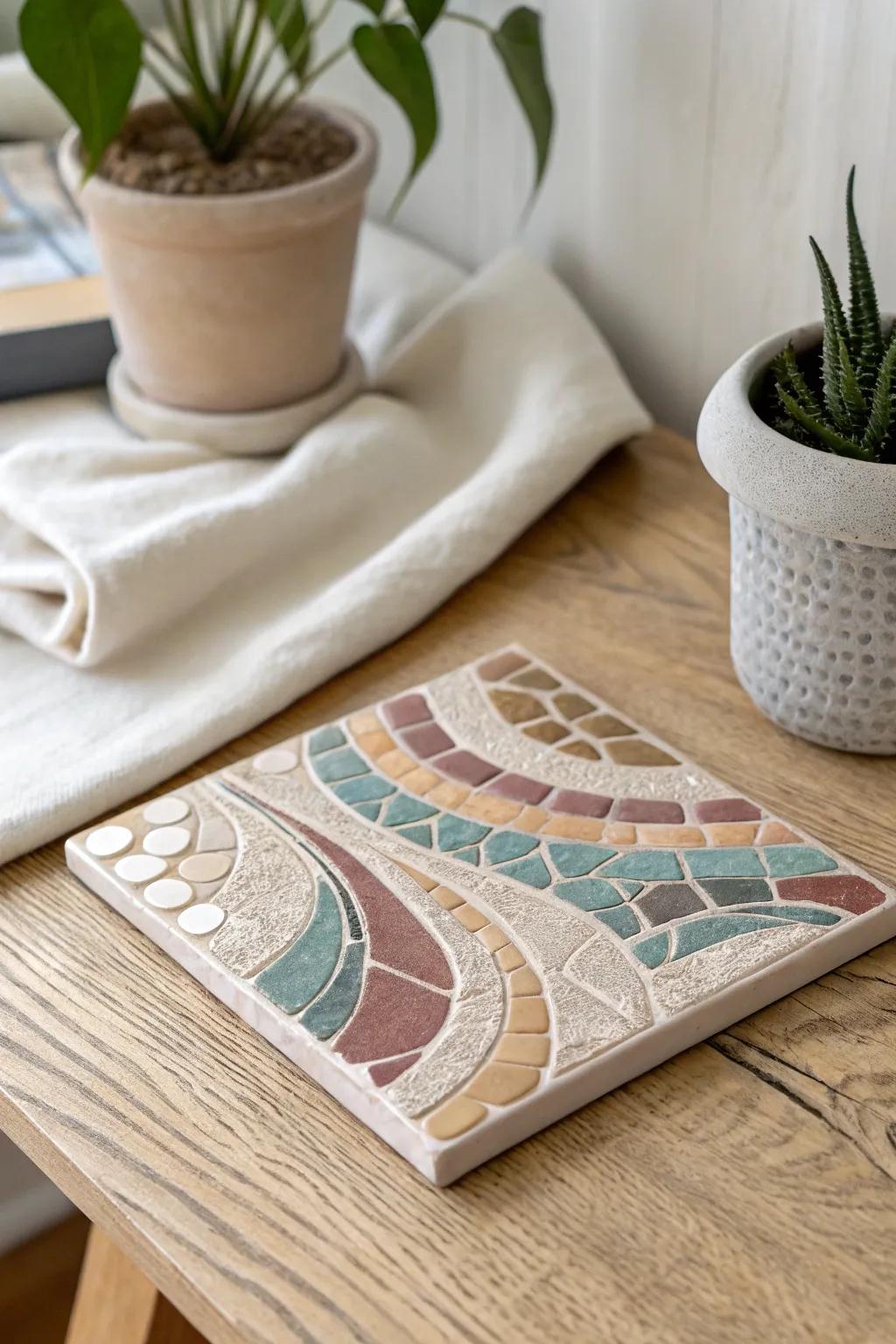 Embrace the allure of spontaneity with this conceptual mosaic coaster, where craftsmanship harmonizes with innate elegance.